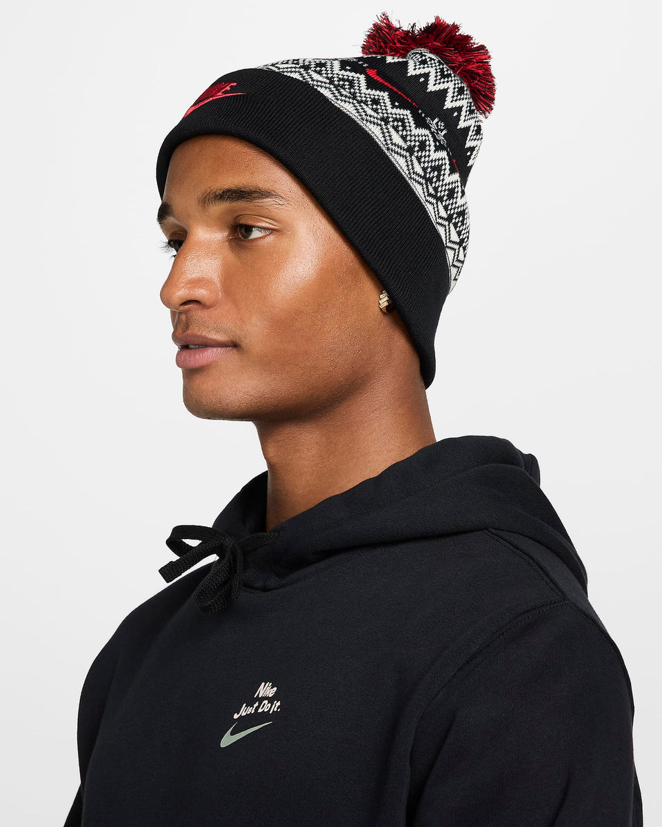 Nike Peak Fair Isle Beanie - Black University Red