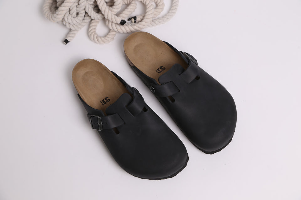 Birkenstock Boston BS Regular Fit - Black Oiled Leather