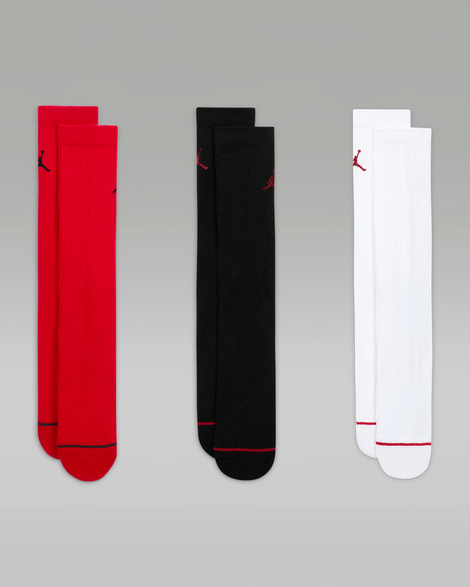 Jordan Everyday Crew Socks 3 pack - White/Red/Black