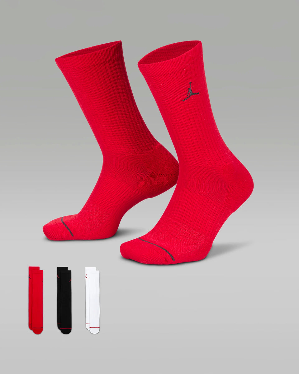 Jordan Everyday Crew Socks 3 pack - White/Red/Black
