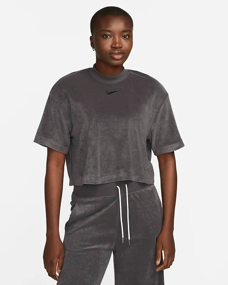 Nike Sportswear Mock-Neck Short-Sleeve Terry Top - Anthracite